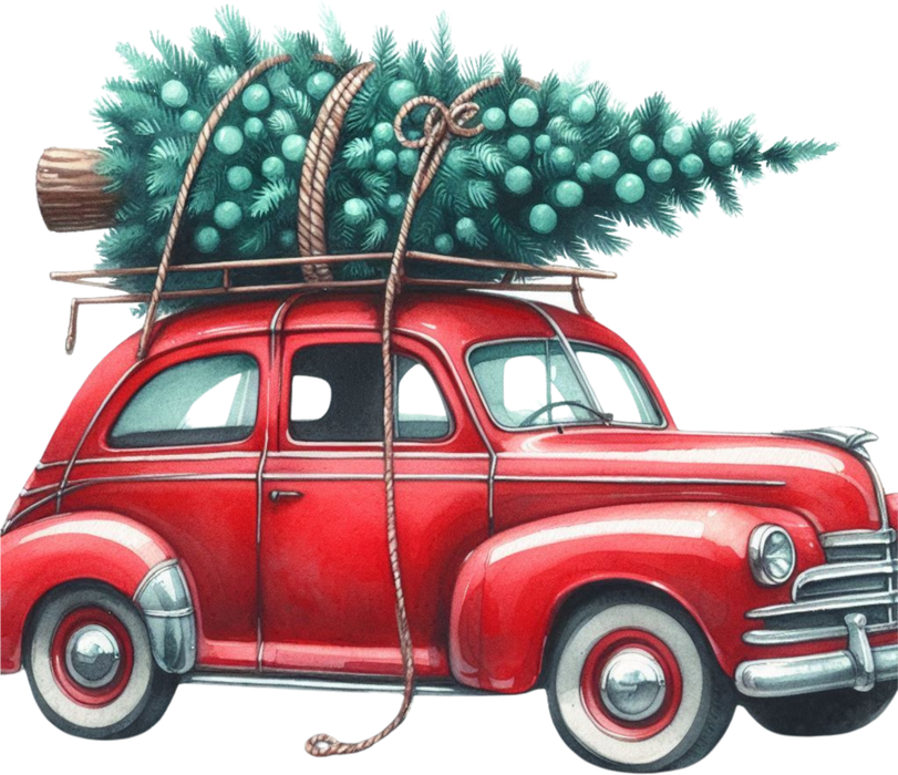 Motivtransfer 7655 Retro Auto mit Weihnachtsmann