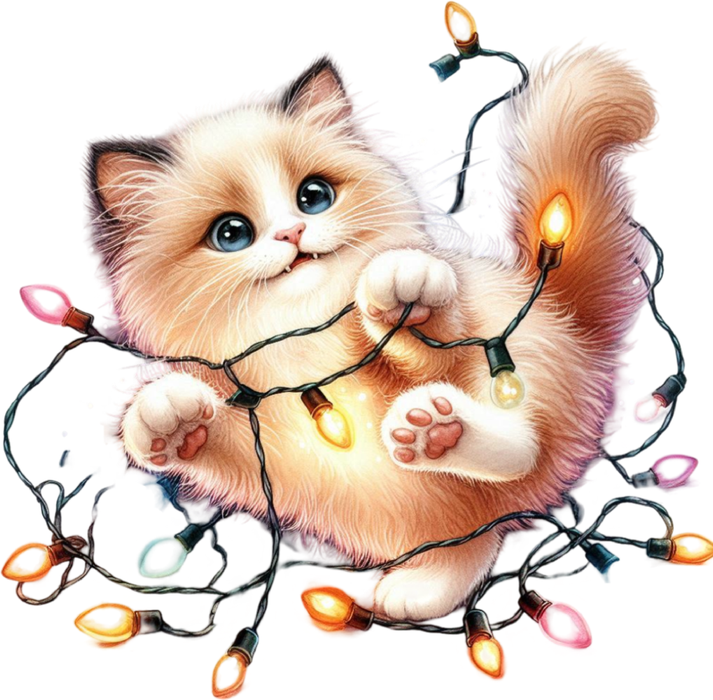 Motivtransfer 7788 Katze spielt mit Lichterkette