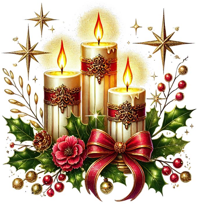Motivtransfer 7884 Drei Kerzen mit Weihnachtsdekoration