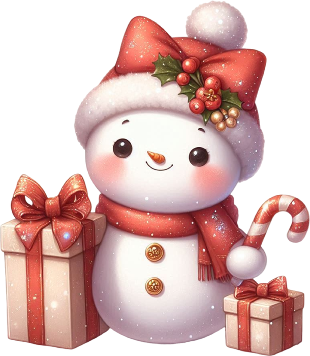 Motivtransfer 7977 Schneemann mit Geschenken und Zuckerstange