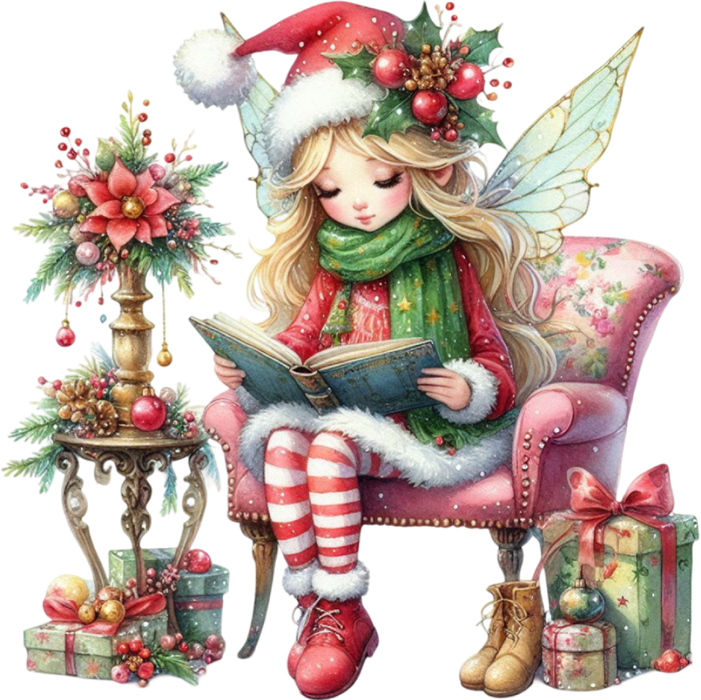 Motivtransfer 7987 Weihnachtsfee liest ein Buch