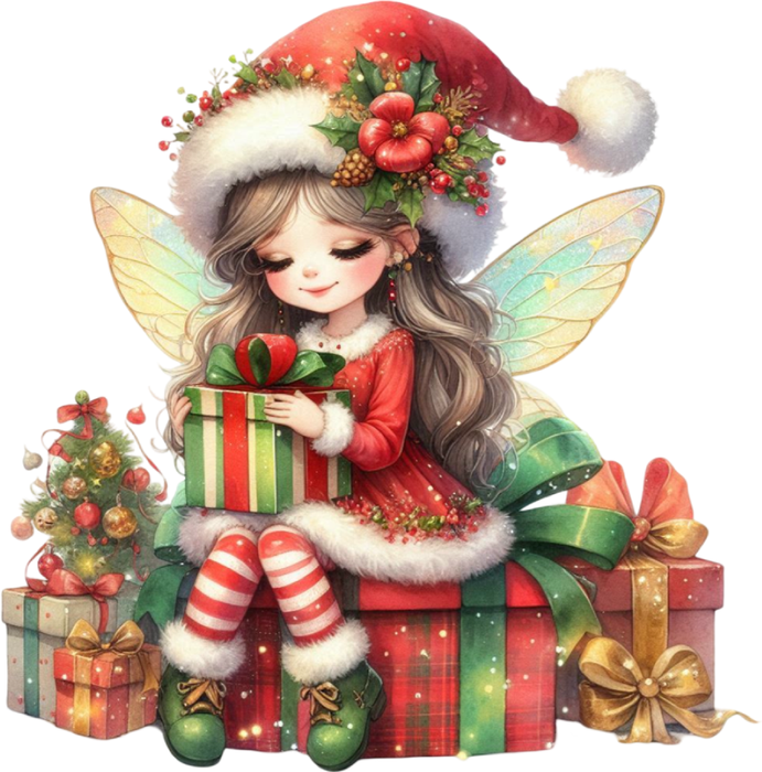 Motivtransfer 7996 Weihnachtsfee schaut aufs Geschenk