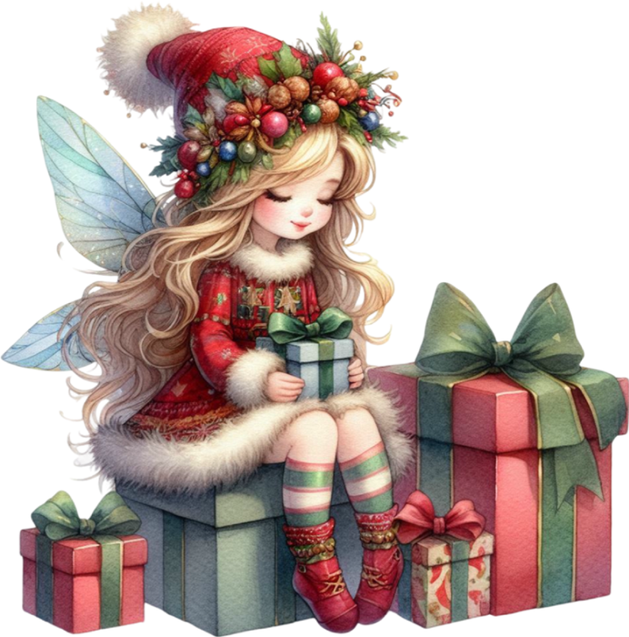 Motivtransfer 7998 Weihnachtsfee auf Geschenken