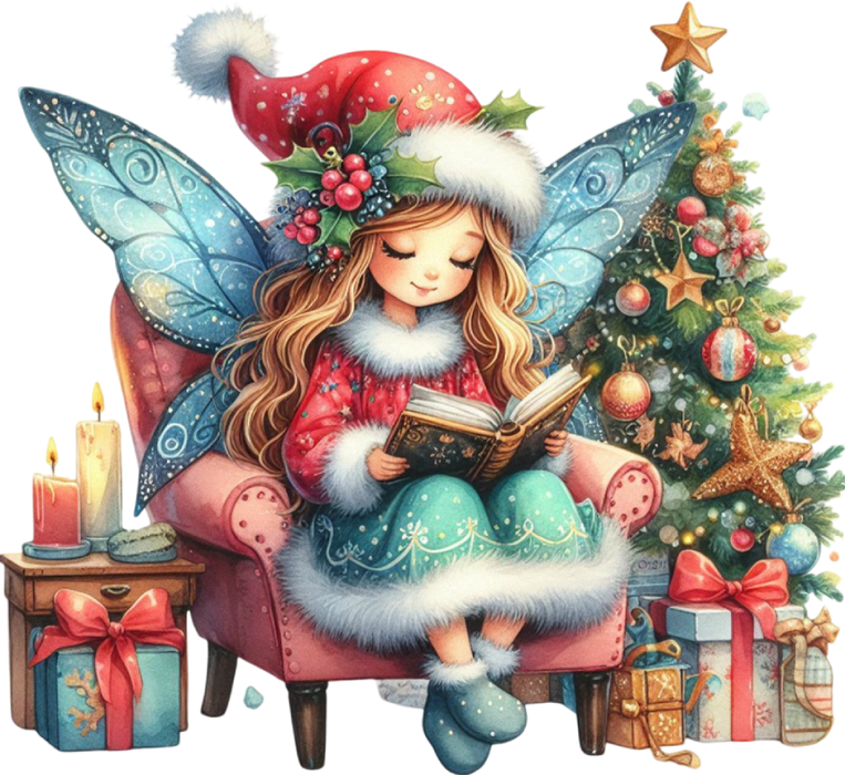 Motivtransfer 8002 Weihnachtefee liest ein Buch
