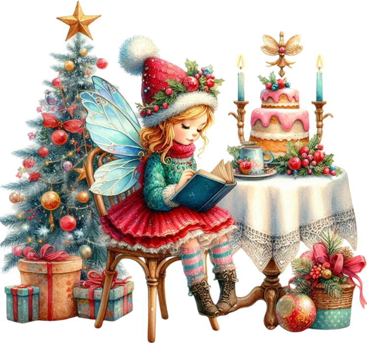 Motivtransfer 8007 Weihnachtsfee liest ein Buch