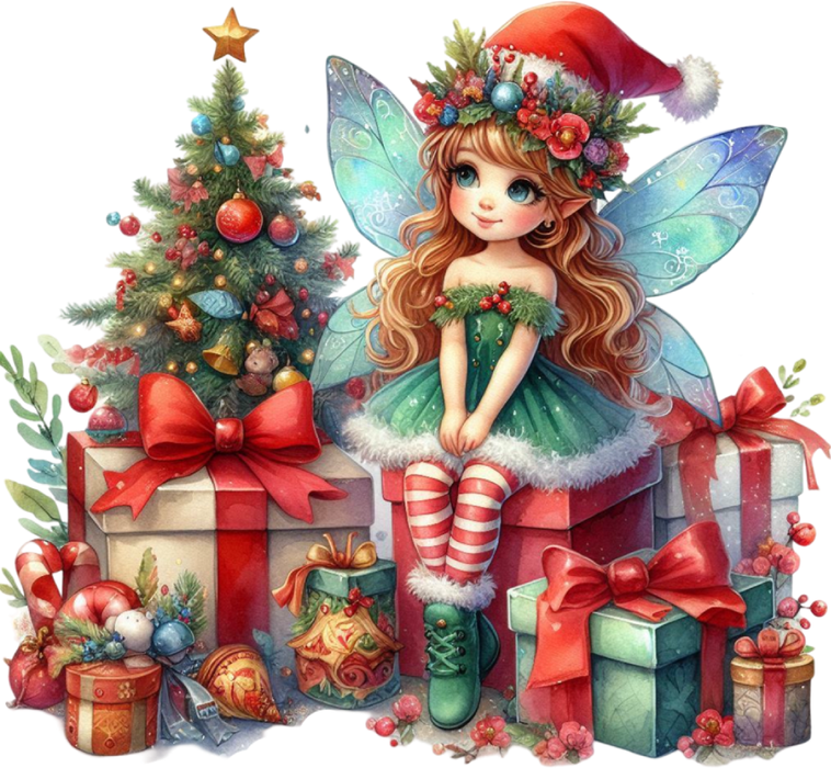 Motivtransfer 8008 Weihnachtsfee mit Flügeln am Tannenbaum