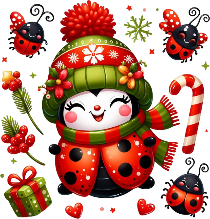 Motivtransfer 8017 Kleiner Weihnachtsmarienkäfer mit Käferchen