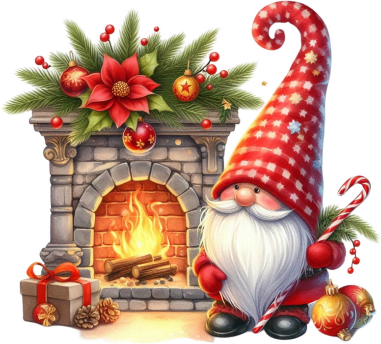 Motivtransfer 8034 Gnom mit Weihnachtsgrün am Kamin