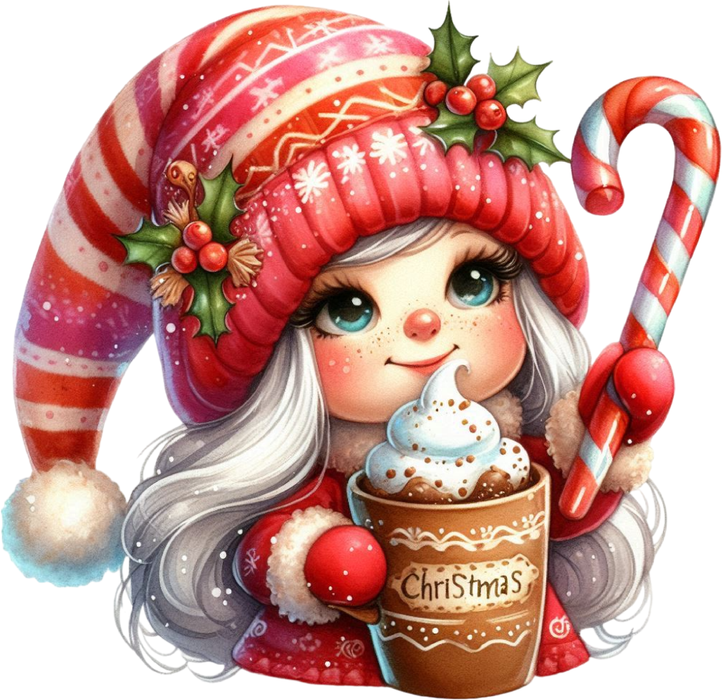 Motivtransfer 8050 Kleine Gnomin mit Kakao und Zuckerstange