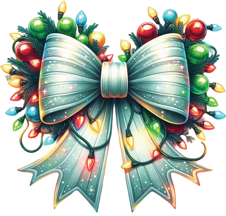 Motivtransfer 8093 Bunte Weihnachtsschleife mit Lämpchen