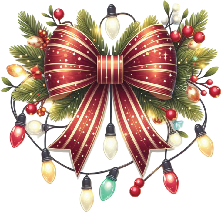 Motivtransfer 8094 Bunte Weihnachtsschleife mit Lämpchen