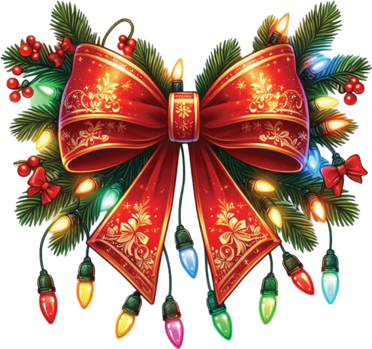 Motivtransfer 8095 Bunte Weihnachtsschleife mit Lämpchen