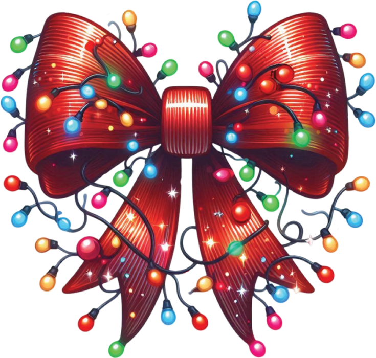 Motivtransfer 8098 Bunte Weihnachtsschleife mit Lämpchen