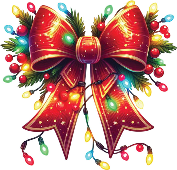 Motivtransfer 8100 Bunte Weihnachtsschleife mit Lämpchen
