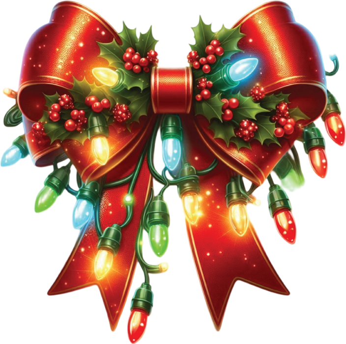 Motivtransfer 8101 Bunte Weihnachtsschleife mit Lämpchen