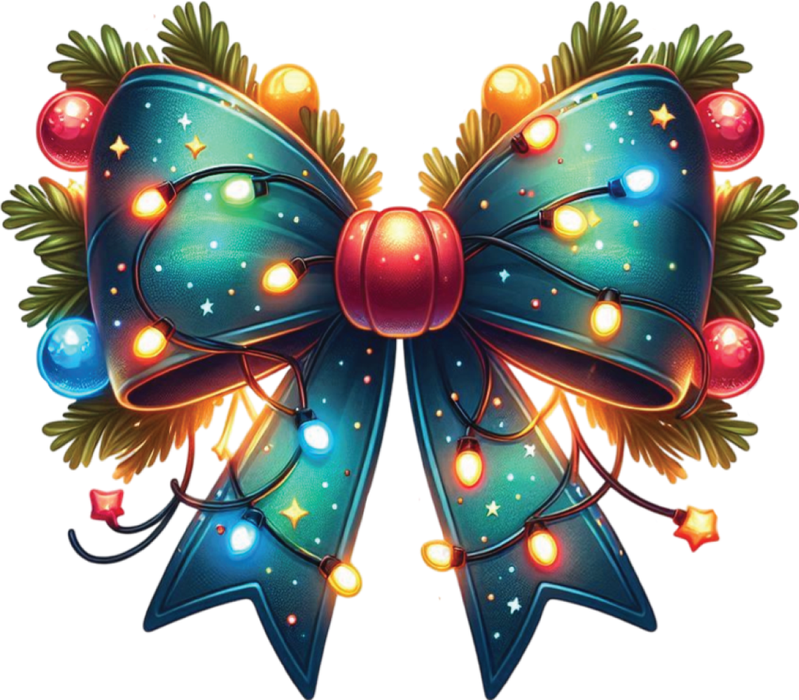 Motivtransfer 8102 Bunte Weihnachtsschleife mit Lämpchen