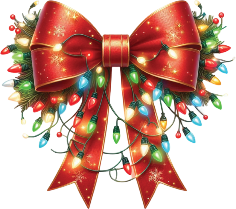 Motivtransfer 8105 Bunte Weihnachtsschleife mit Lämpchen