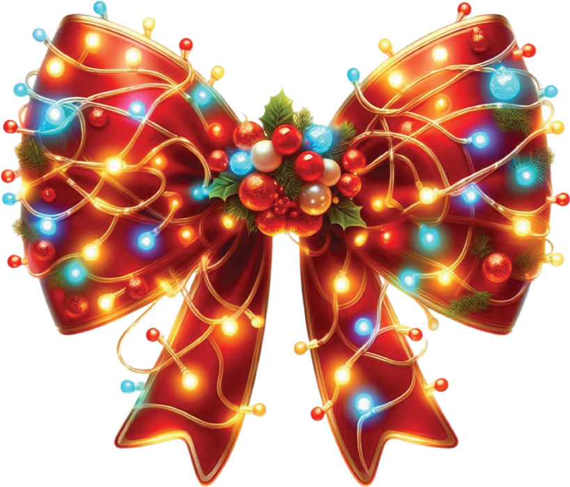Motivtransfer 8106 Bunte Weihnachtsschleife mit Lämpchen
