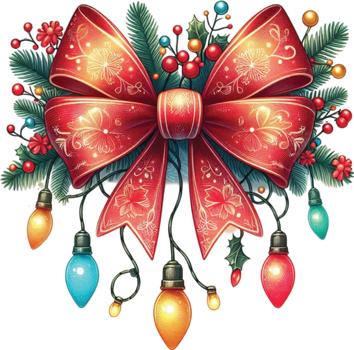 Motivtransfer 8107 Bunte Weihnachtsschleife mit Lämpchen