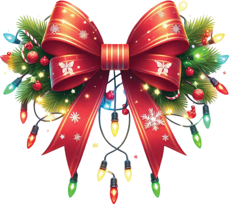 Motivtransfer 8108 Bunte Weihnachtsschleife mit Lämpchen