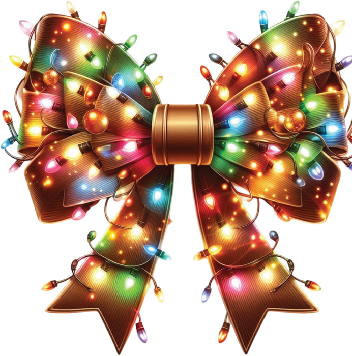 Motivtransfer 8109 Bunte Weihnachtsschleife mit Lämpchen