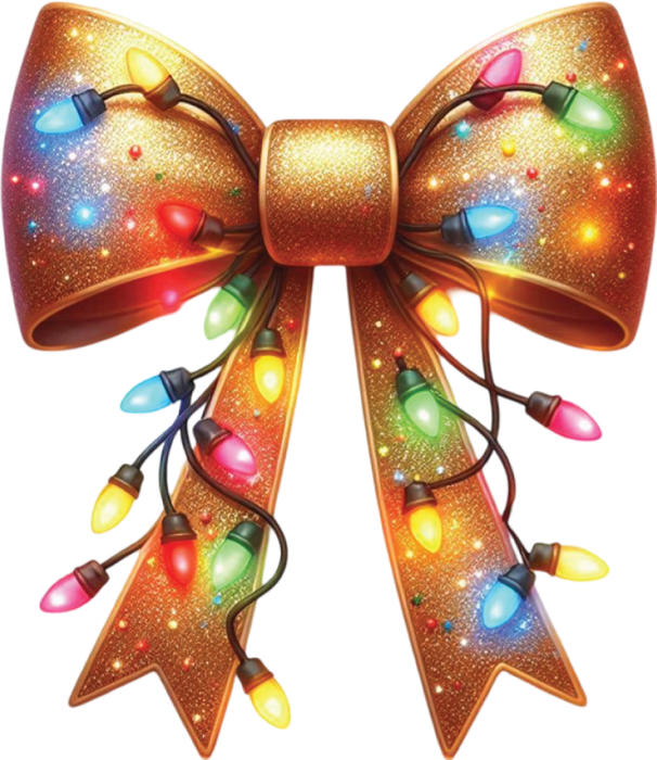 Motivtransfer 8110 Bunte Weihnachtsschleife mit Lämpchen