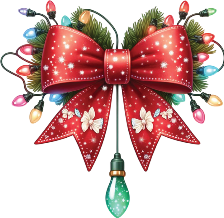 Motivtransfer 8111 Bunte Weihnachtsschleife mit Lämpchen