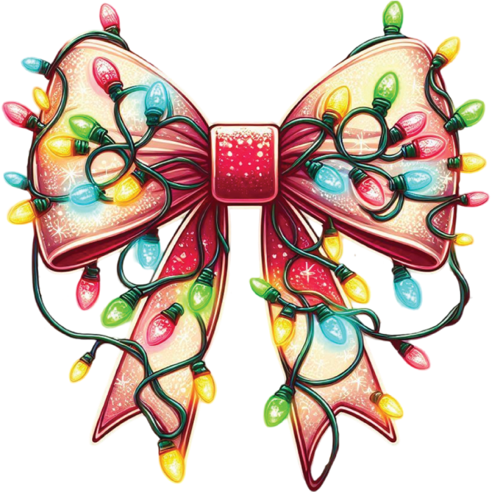 Motivtransfer 8113 Bunte Weihnachtsschleife mit Lämpchen