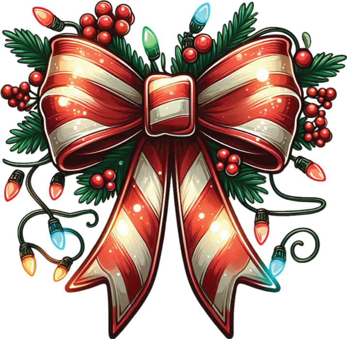 Motivtransfer 8114 Bunte Weihnachtsschleife mit Lämpchen
