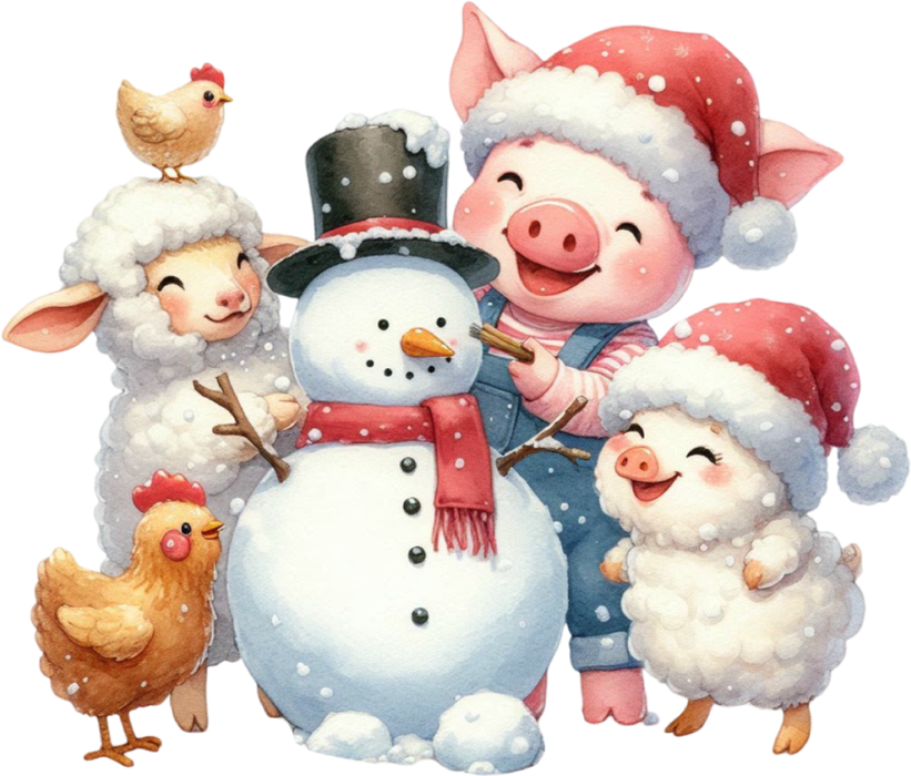 Motivtransfer 8139 Bauernhoftiere mit Schneemann