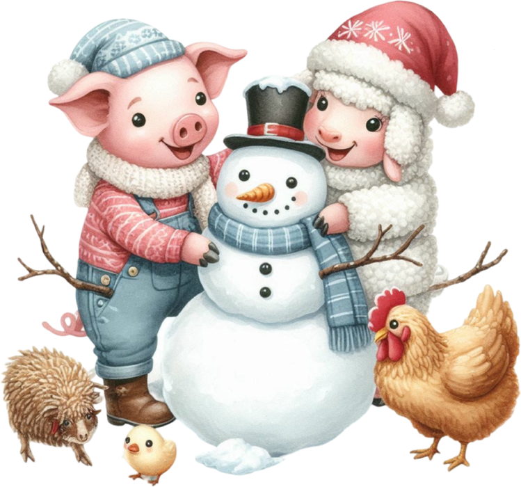 Motivtransfer 8150 Bauernhoftiere bauen einen Schneemann