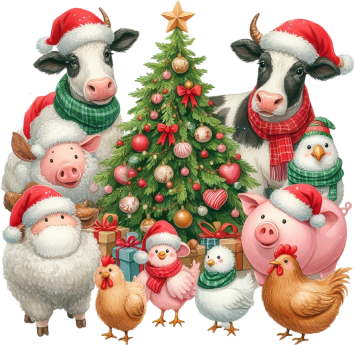 Motivtransfer 8153 Bauernhoftiere mit Tannenbaum