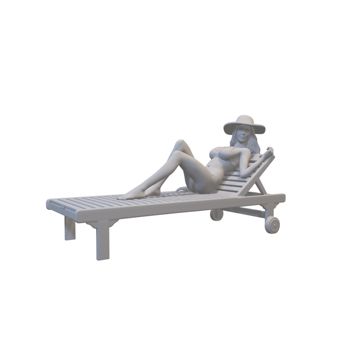 Frau auf Liege beim Sonnenbaden - (3DP-82)