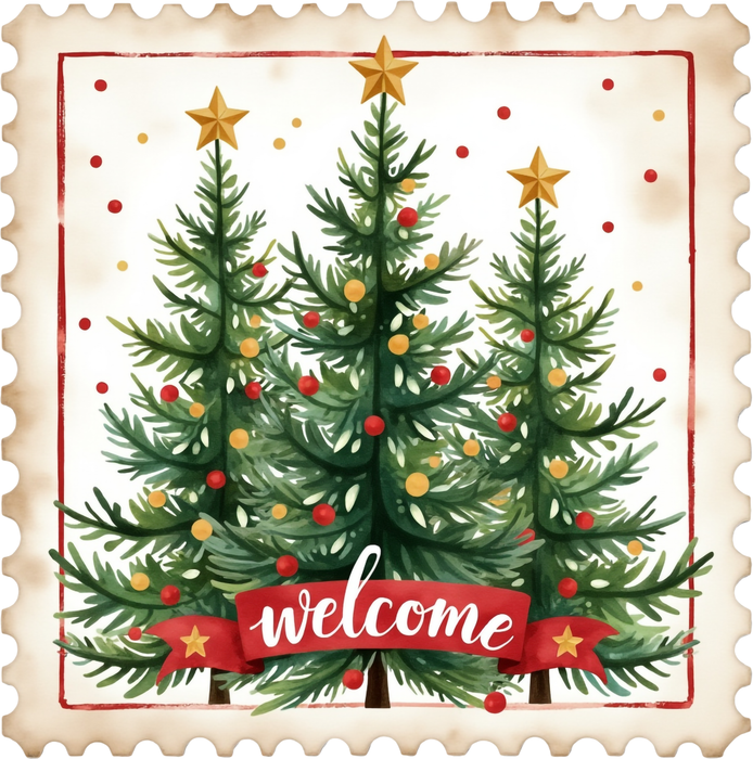 Motivtransfer 8201 Weihnachtsbriefmarke mit dekorierten Bäumen