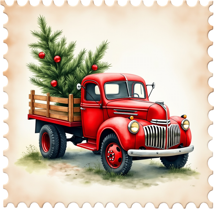 Motivtransfer 8202 Weihnachtsbriefmarke mit Auto und Baum