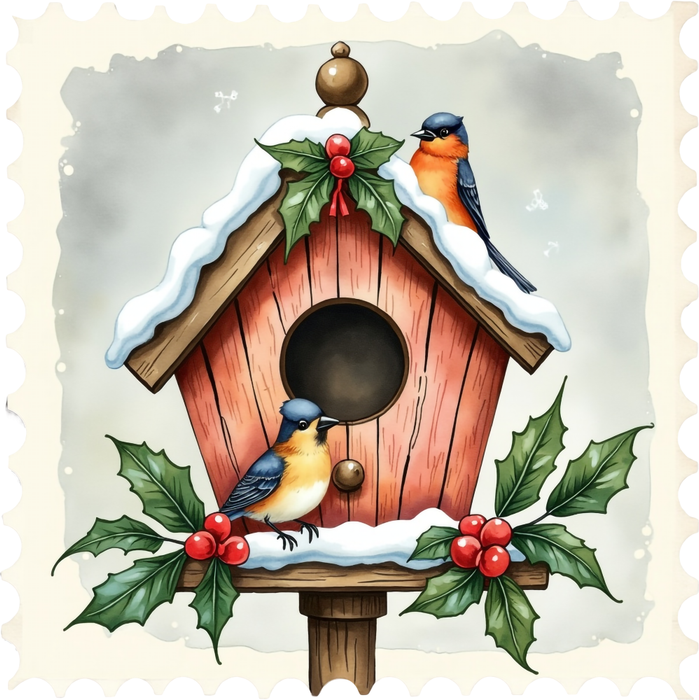 Motivtransfer 8207 Weihnachtsbriefmarke mit Vogelhaus