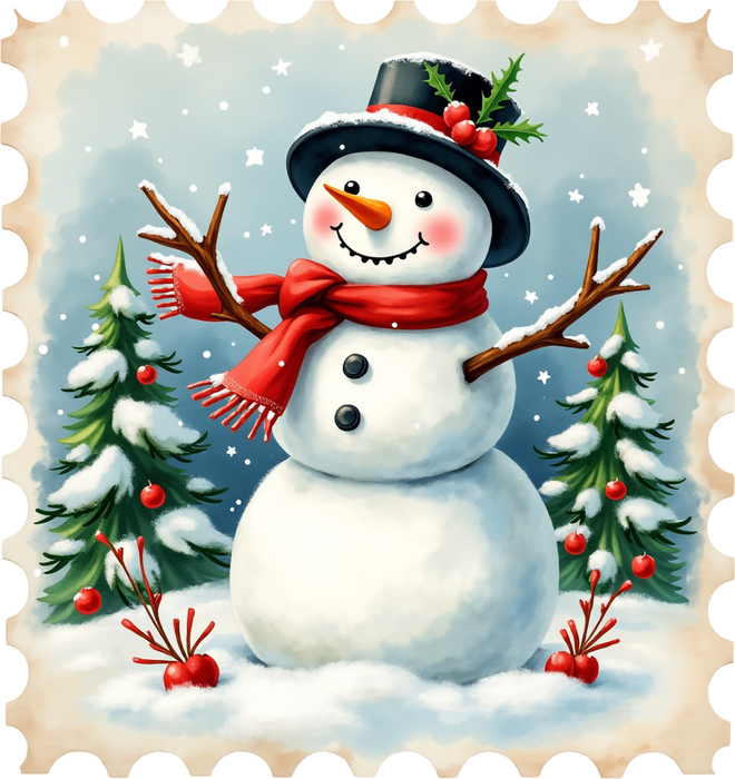 Motivtransfer 8211 Weihnachtsbriefmarke mit Schneemann
