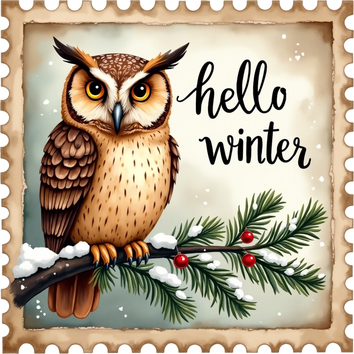 Motivtransfer 8213 Weihnachtsbriefmarke hello winter Eule
