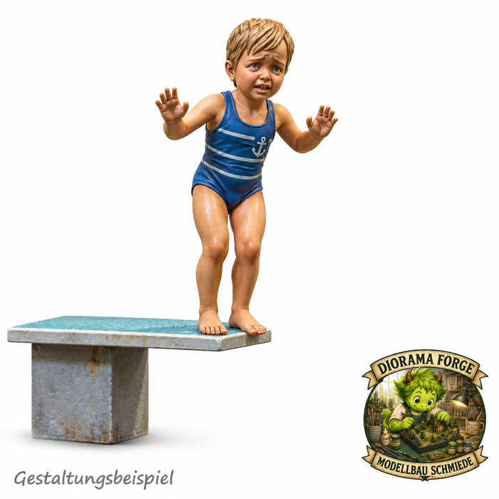 Schwimmbad Kind auf Springkiste hat Angst - (DF-821)