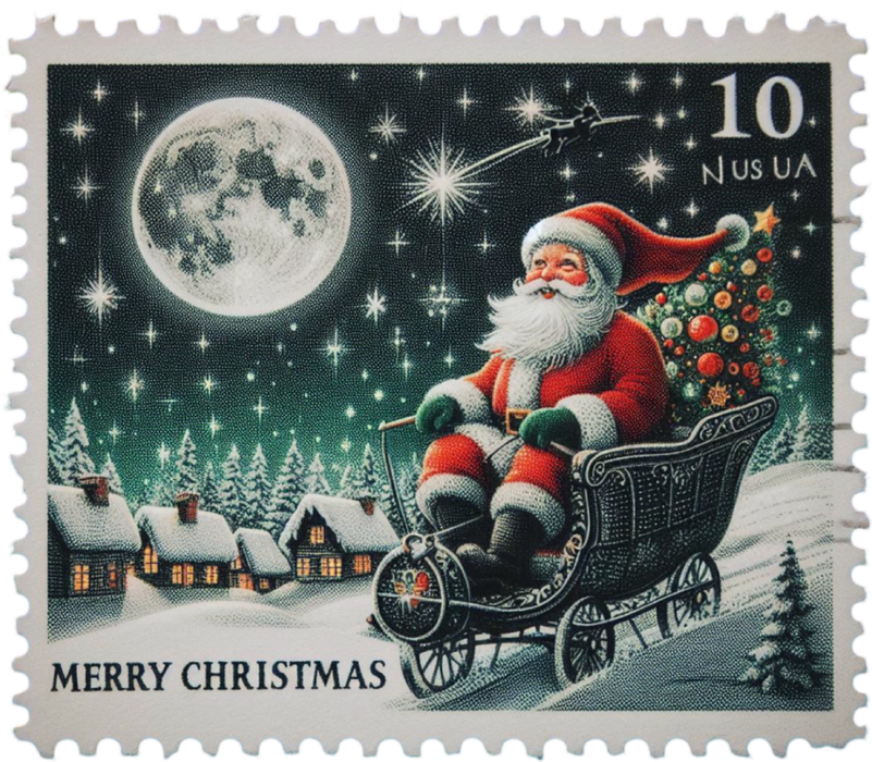 Motivtransfer 8265 Weihnachtsbriefmarke Santa Merry Christmas