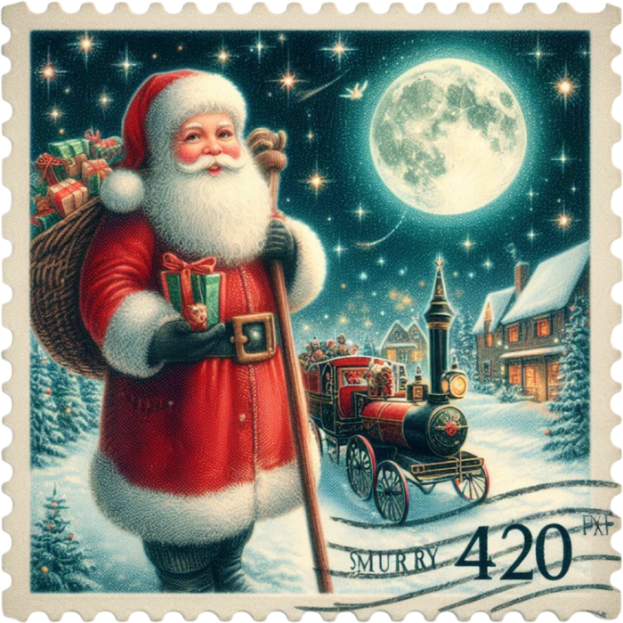 Motivtransfer 8268 Weihnachtsbriefmarke Santa Merry Christmas