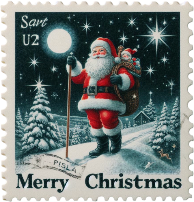 Motivtransfer 8275 Weihnachtsbriefmarke Santa Merry Christmas