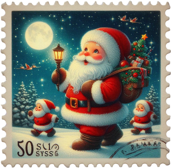 Motivtransfer 8282 Weihnachtsbriefmarke Santa Merry Christmas