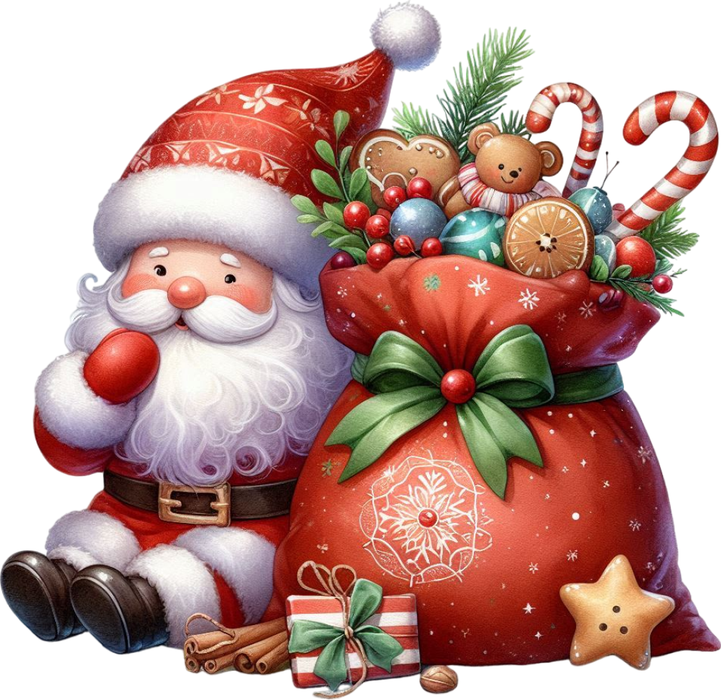 Motivtransfer 8297 Santa sitzt neben dem Geschenkesack