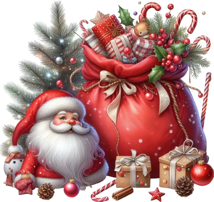 Motivtransfer 8310 Santa sitzt neben einem großen Sack
