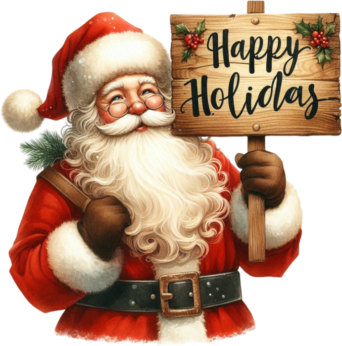 Motivtransfer 8323 Santa mit Schild Happy Holidays