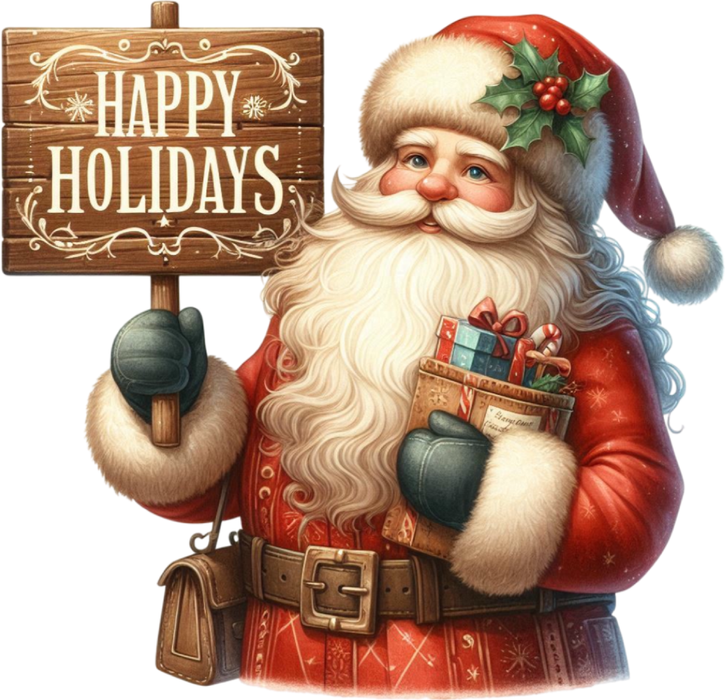 Motivtransfer 8325 Santa mit Schild Happy Holidays