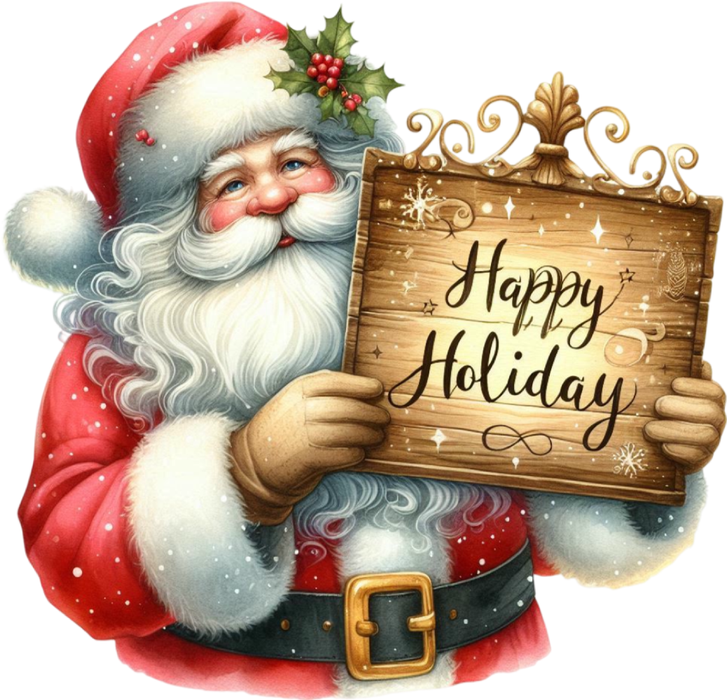 Motivtransfer 8330 Santa mit Schild Happy Holidays