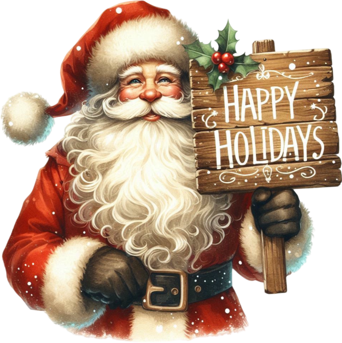 Motivtransfer 8331 Santa mit Schild Happy Holidays