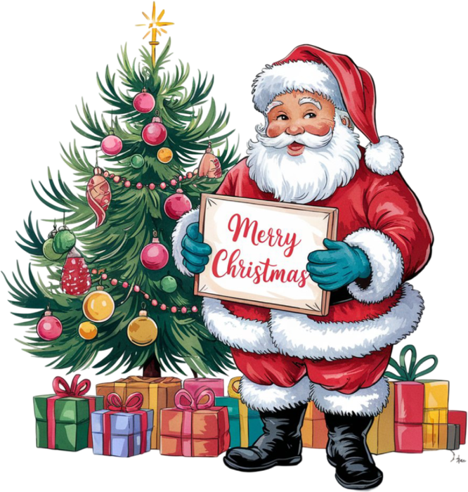 Motivtransfer 8337 Santa am Tannenbaum Merry Christmas